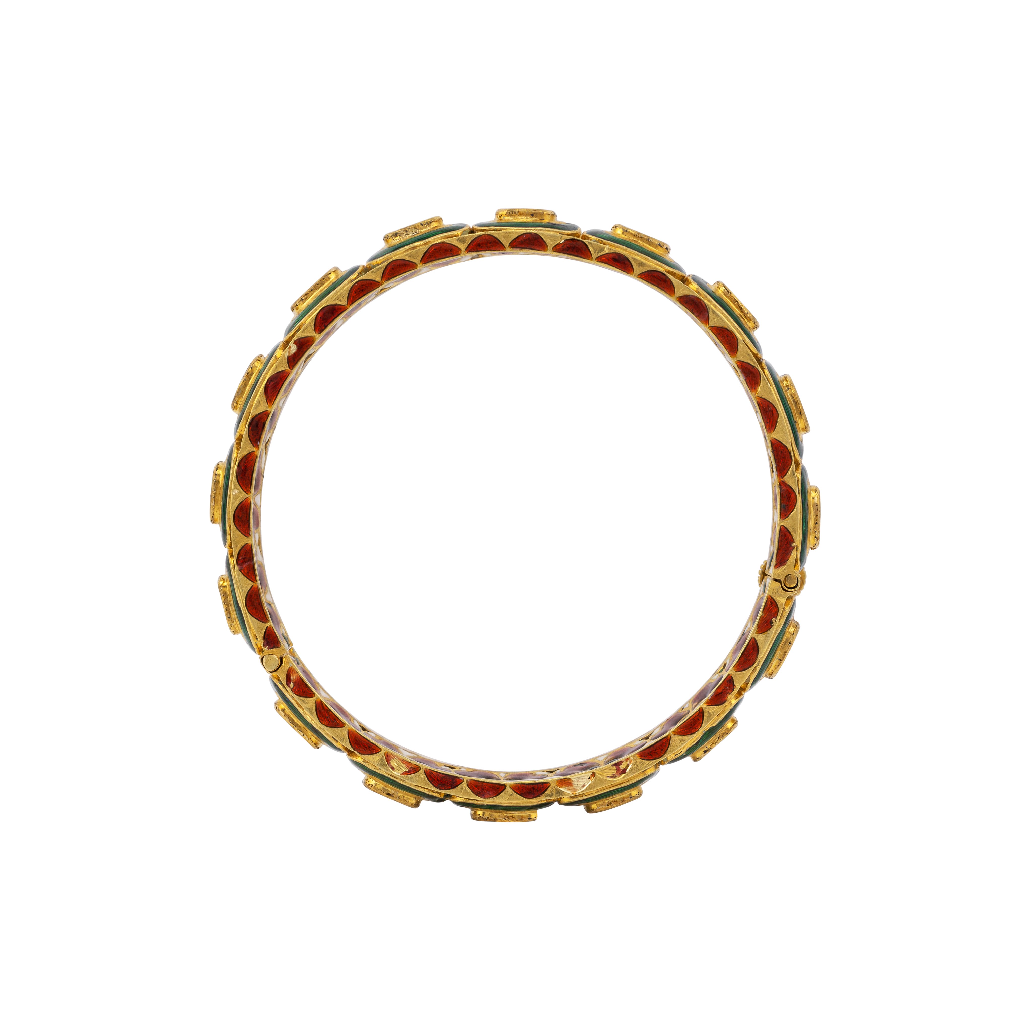 Green Enamel Polki Bangle with Floral Detailing Innerside